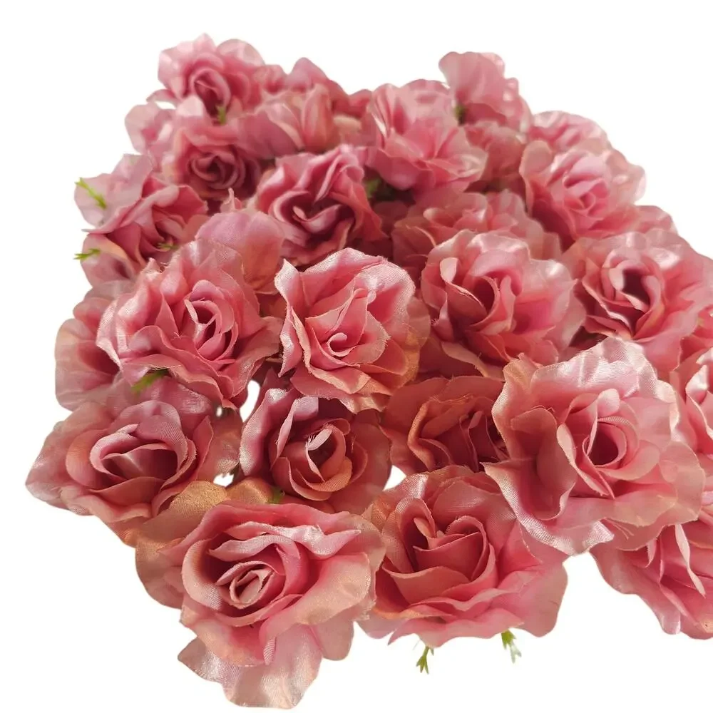 100 Pink Satin Rose Heads Stemless Wedding Floral Craft DIY 2.5in Flowers